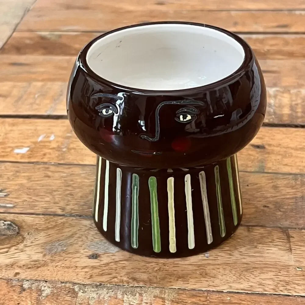 Opalhouse Stoneware Face Planter Vase Brown Striped 4